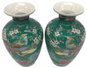 Antique Well Executed Matched Pair Oriental Baluster Shaped Vases, 7.5' Diam. X 12'H, Marked 'FOREIGN'