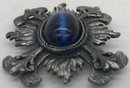 Vintage Accessocraft Blue Cats Eye Cabochon Brooch In Pewter Setting, 2' Diam.