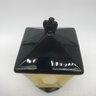 Vintage Glazed Ceramic Cookie Jar, Marked USA, Yellow And Black Lantern Shape With Eagle , 7.25' Sq X 13''