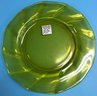 Vintage Heisey Marigold Uranium Glass Pieced Handled Etched Condiment Bowl And 12-Sided Swirl Plate