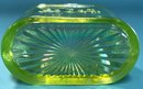 Two Pcs Vintage Yellow Uranium Glass 1-Irridescent Oval Coverd Condiment And 1 Just A Thimble  Full Measure