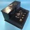 19thC Diminutive Black Lacquered Chinoiserie Decorated Traveling Desk, 2 Dorrs