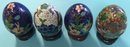 Four (4) Vintage Chinese Cloisonne On Copper Eggs On Wooden  Stands, 1.75' Diam. X 2'H (Without Stand)