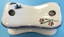 Vintage Chinese Porcelain Neck Rest With Foliate And Grecian Key Designs, 8' X 4.25' X 4.5'H
