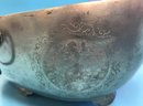 Antique Chinese Oval Metal Bowl Engraved Designs On Ends & Embossed Cartouche On Bottom,  10'L X 8'W X 3.5'H