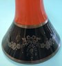 Vintage Orange, Black And Sterling Overlay On Clear Glass Form Candlestick, 4-3/8' Diam. X 8-1/2'H