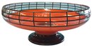 Striking Vintage Orange And Black Over Clear Glass Round Footed Centerpiece Bowl, 10.25' Diam. X 4.5'H