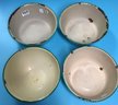 4 Pcs Vintage Cream And Green Rimmed Serving Bowls, Each Bowl Approx. 7.5' Diam. X 3'D