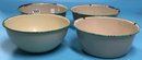 4 Pcs Vintage Cream And Green Rimmed Serving Bowls, Each Bowl Approx. 7.5' Diam. X 3'D