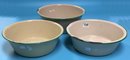 3 Pcs Vintage Cream And Green Rimmed Porcelain Kitchenware Bowls, Graduated Sizes