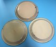 3 Pcs Vintage Cream And Green Rimmed Porcelain Kitchenware Pie Tins, 9-7/8' Diam. X 1'D
