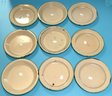 9 Pcs Vintage Cream  And Green Rimmed Porcelaiin Kitchenware Plates, Each Approx. 8.75' Diam. X 7/8'D