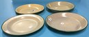 4 Pcs Vintage Cream  And Green Rimmed Porcelaiin Kitchenware Plates, Largest 9' Diam. X 1.5'D