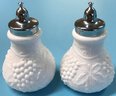 Vintage Pair Large Imperial Milk Glass Salt & Pepper Shakers With Grapes & Leaves Design, 3' DIAM. X 4.5'hj