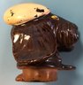 Vintage Majolica Bank In Dog Wearing Beret Form With Locking Collar (Lock No Key) 5'L X 3.5'W X 6'H