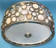 Modern Hanging Ceiling Light Of Metal And Round Mother Of Pearl Disks, 16.25' Diam. X 7.5'H, Working