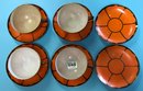 1- Pcs Vintage Orange, Black & Gold 4 Tea Cups And 6 Saucers, Made In Japan