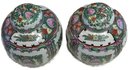 Pair 20thC Chinese Porcelain Covered Tea Jars, 6' Diam. X 6.5'H