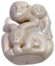 Antique Chinese Carved WHite Jade Monkeys, Carved Seal, Carved Ivory Wax Seal & Carved Ivory (?)
