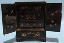 Two (2) Pcs Chinese Black Lacquered 2-Door & 5-Drawer Jewelry Chest And Brass Bound Abacus