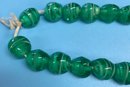 Vintage String Of Green Hand Blown Glass Beads Ready To Be Made Into Necklace, 28'L