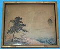 3 Pcs Framed Asian Art, 2 Japanese Signed Paintings 8' X 7' & 1 Carved & Painted On Ivory 9.75' X 4.75'