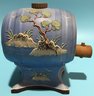 Sweet 20thC Japanese Raised Moriage Design On Porcelain Sake Barrel Dispenser, 4.5' Diam. X 6.75' W X 6.75'H