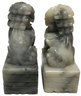 Vintage Pair Carved Gray Marble Chinese Dog Lions, 2.5' X 1.5' X 3.25'H