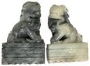 Vintage Pair Carved Gray Marble Chinese Dog Lions, 2.5' X 1.5' X 3.25'H
