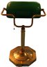 Brass Student Or Banker's Desk Lamp With Green Case Glass Shade