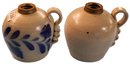 Two Salmon Falls Pottery Company Oil Lamp Bases- 1 Blueberry Design, 1 Blue Cobalt Leaf Design