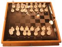 Chess Set - Acrylic Chessmen On Glass Board Includes Backgammon Board, Dice  - Wood Base