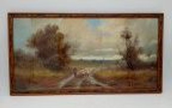 Vintage Pastel Of Sheep & On Road, Signed K.P. Kuhler, 25.25' X 13.25'