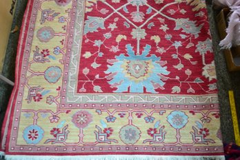 Spectacular Clean Vintage Flat Weave Carpet In Crimson, Teal, Parsley, Creams & Rose W/Pad, Approx. 8' X 10'