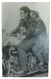 Classic Print On Foam Core, Pen Signed, Couple On Harley, 22.75' X 36'H