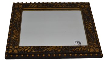Antique Wall Mirror With Raised & Highlighted Design Around Frame, 15' X 13'