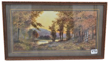 Vintage Framed Print Of Lake & Mountains By Flavelle, 18.75' X 10.75'