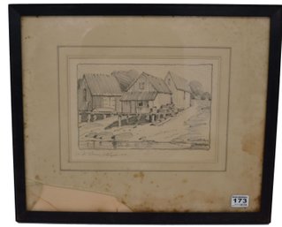 Antique 1918 Serigraph Pencil Singed Dwight Blaney