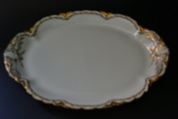 Large Vintage Haviland Limoges China Covered Oval Platte,  Floral & Gold Rims & Scalloped Edges, 16' Diam. X 1