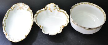 3 Pcs Vintage Haviland Limoges China Serving Plates, Floral & Gold Rims & Scalloped Edges