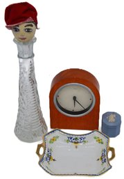 5 Pcs Unrelated Items, Quartz Desk Clock, Nippon Dish, Vase, Egg Head & Small Wedgwood Box