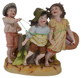 Large Vintage Bisque Statue Of Three Children Playing, 11.5' X 5' X 10.5'H