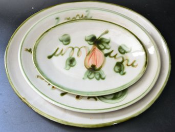 3 Pcs Vintage Serving Pieces - Oval Platters, 1954 'Harvest' Stone Ware By John B. Taylor - VERY HEAVY