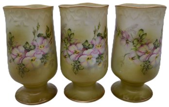 3 Pcs Matching Antique Japanese Nippon Footed Vases, 3' Diam. X 5.5'H