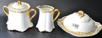 2 Pcs Vintage Haviland Limoges China Covered Cheese & Covered Sugar Bowl, Floral & Gold Rims & Scalloped Edges
