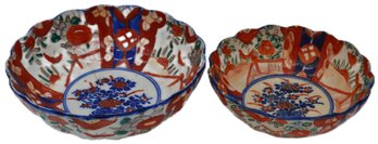 2 Pcs Antique Similar Japanese Imari Scalloped Edged Bowls, 1-6.25' Diam. & 1-7.5' Diam.