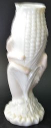 RARE Art Nouveau Cameo Milk Glass Hand Holding Corn Stalk Vase, 8.25'H, Rim Chip
