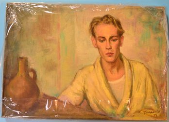 1948 Oil On Canvas Portrait Of Young Man In Robe, Signed 'Tomasello '48', 14'W X 10'H (Unframed)