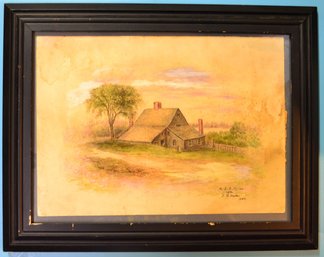 Framed Watercolor Of Pepperell House, Kittery, Maine, Signed M.E.B. Miller After S.H. Frost 1880
