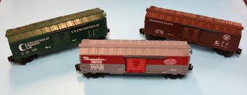 Three Lionel 0/027 Gauge Boxcars - Clinchfield RR Pennsylvania RR New York Central-pacemaker Freight